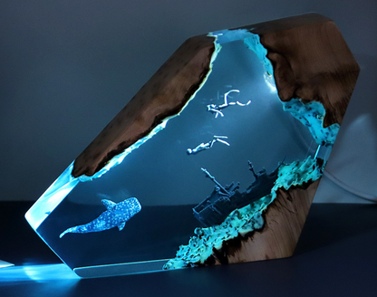 Modern Ocean Art Table Lamp | Solid Wood & Resin Night Light for Bedroom, Office & Perfect Gifts| SC-12