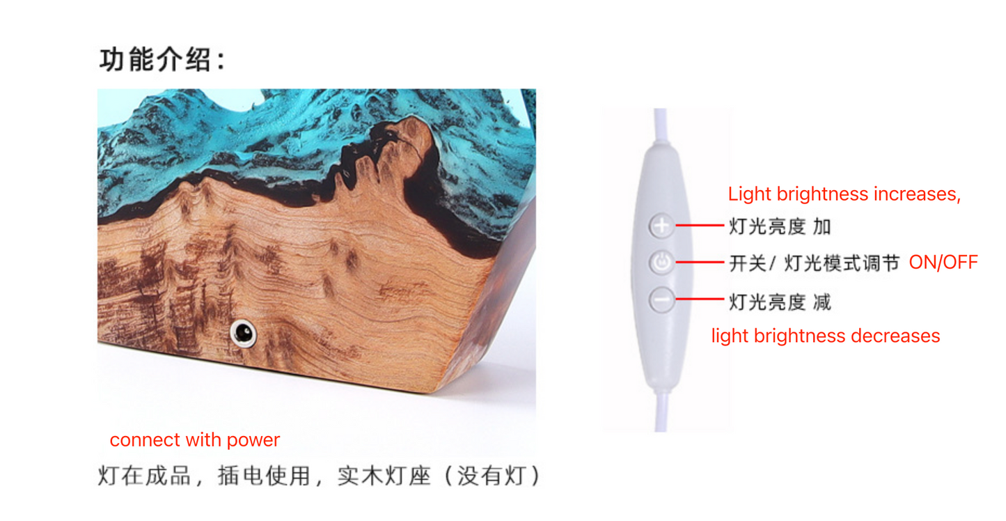 Modern Ocean Art Table Lamp | Solid Wood & Resin Night Light for Bedroom, Office & Perfect Gifts| SC-12