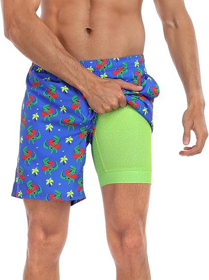 Summer 3D Print Men's Double-Layer Beach Shorts Quick-Dry, Breathable, Bold Designs | SCDK-QK