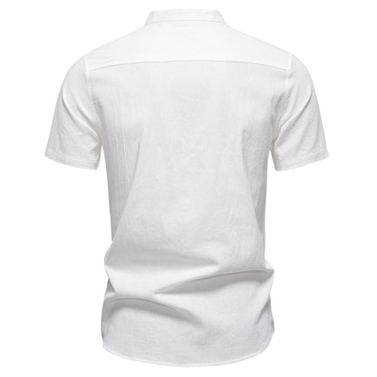 Men's Japanese Minimalist Short Sleeve Linen-Blend Shirt - Summer Slim-Fit Casual Top | SH2039