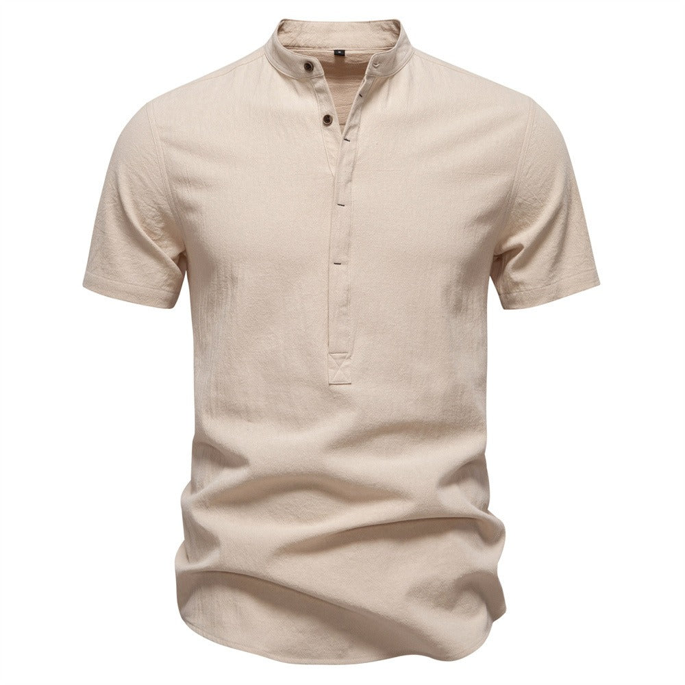 Men's Japanese Minimalist Short Sleeve Linen-Blend Shirt - Summer Slim-Fit Casual Top | SH2039