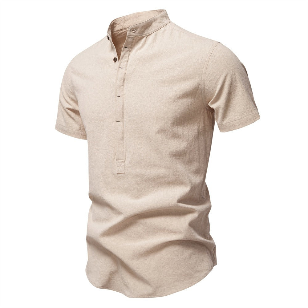 Men's Japanese Minimalist Short Sleeve Linen-Blend Shirt - Summer Slim-Fit Casual Top | SH2039