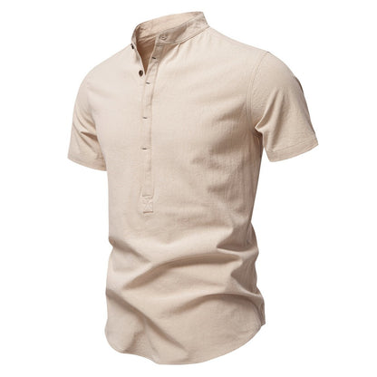 Men's Japanese Minimalist Short Sleeve Linen-Blend Shirt - Summer Slim-Fit Casual Top | SH2039
