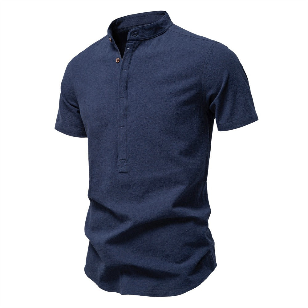 Men's Japanese Minimalist Short Sleeve Linen-Blend Shirt - Summer Slim-Fit Casual Top | SH2039