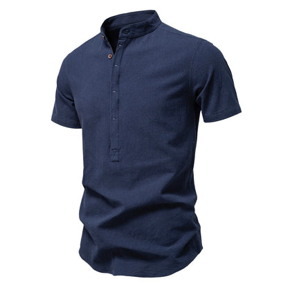 Men's Japanese Minimalist Short Sleeve Linen-Blend Shirt - Summer Slim-Fit Casual Top | SH2039