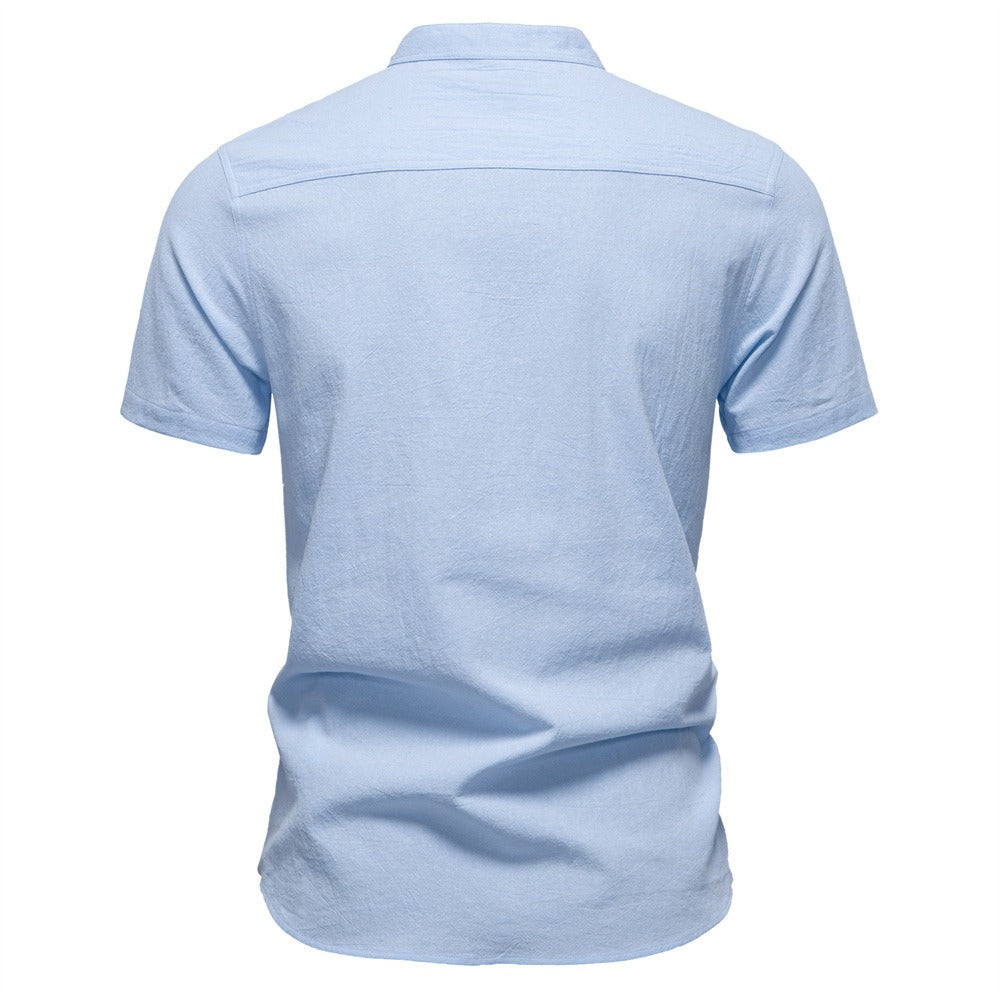 Men's Japanese Minimalist Short Sleeve Linen-Blend Shirt - Summer Slim-Fit Casual Top | SH2039