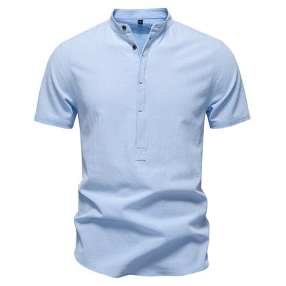 Men's Japanese Minimalist Short Sleeve Linen-Blend Shirt - Summer Slim-Fit Casual Top | SH2039