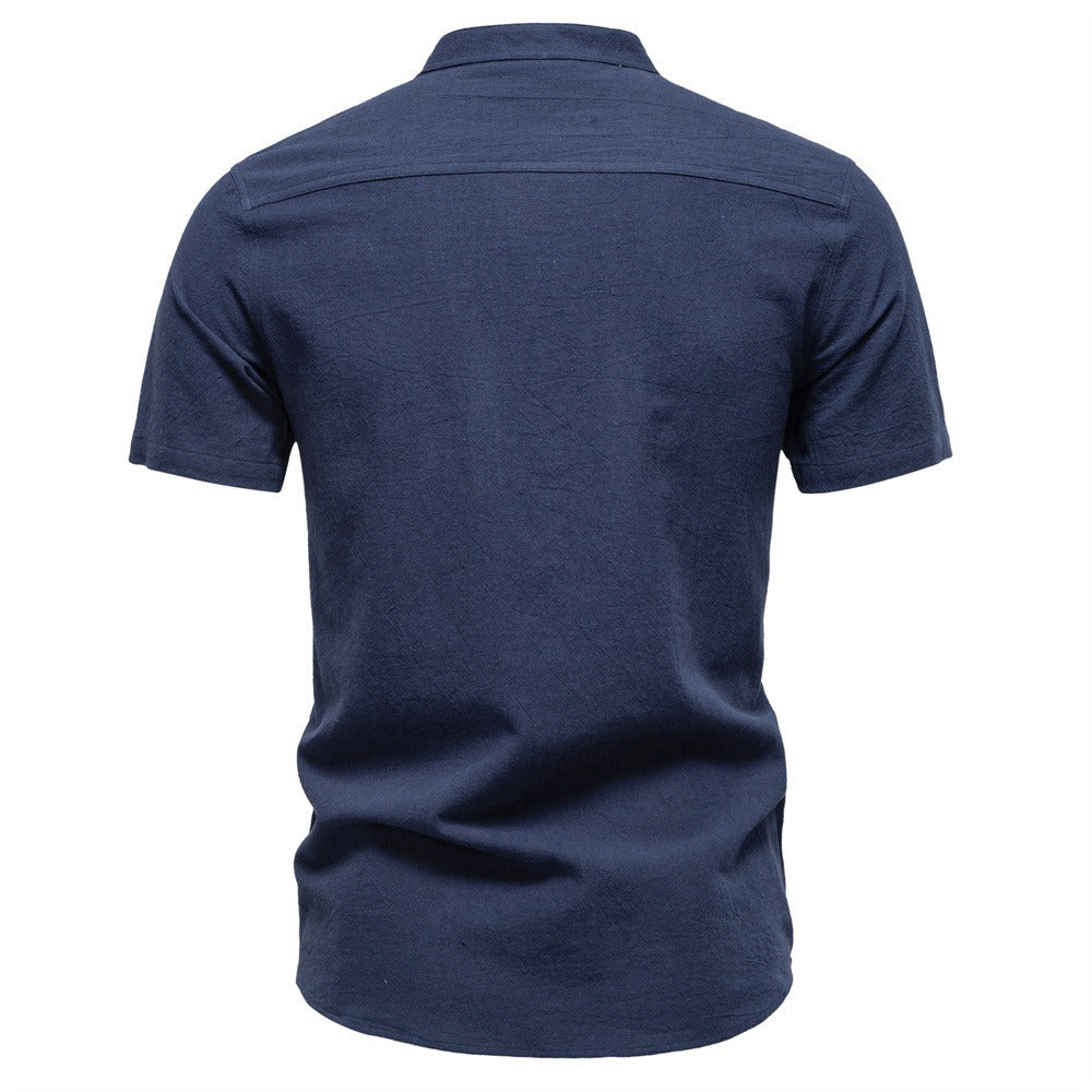 Men's Japanese Minimalist Short Sleeve Linen-Blend Shirt - Summer Slim-Fit Casual Top | SH2039