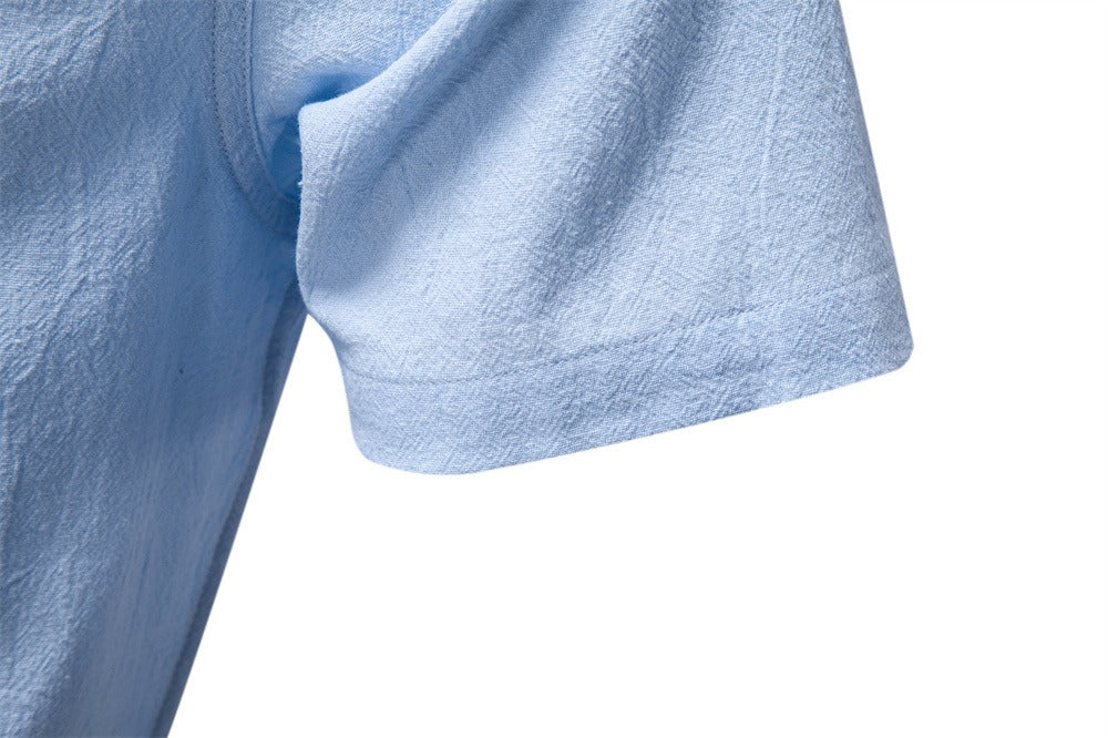 Men's Japanese Minimalist Short Sleeve Linen-Blend Shirt - Summer Slim-Fit Casual Top | SH2039
