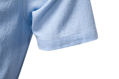 Men's Japanese Minimalist Short Sleeve Linen-Blend Shirt - Summer Slim-Fit Casual Top | SH2039