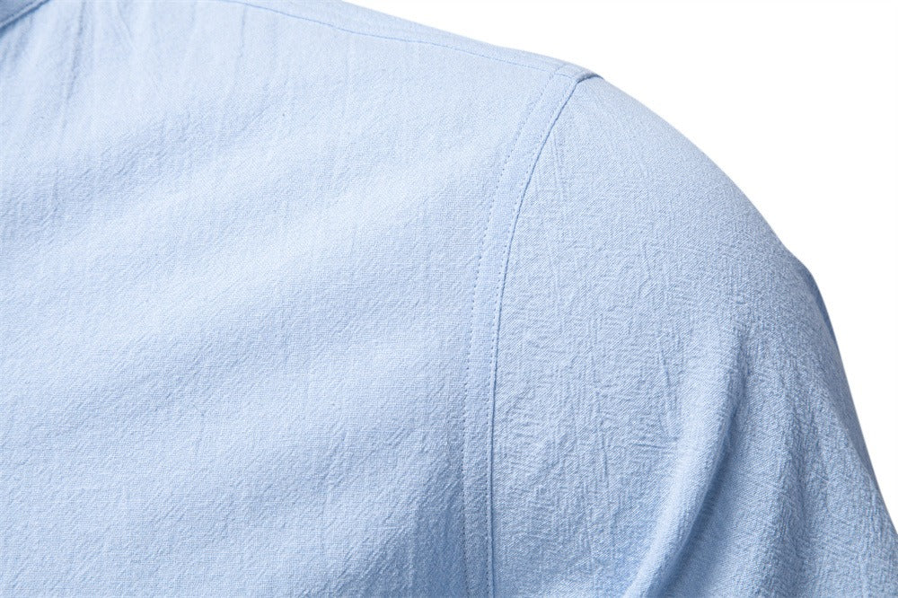 Men's Japanese Minimalist Short Sleeve Linen-Blend Shirt - Summer Slim-Fit Casual Top | SH2039