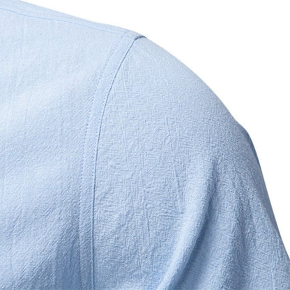 Men's Japanese Minimalist Short Sleeve Linen-Blend Shirt - Summer Slim-Fit Casual Top | SH2039