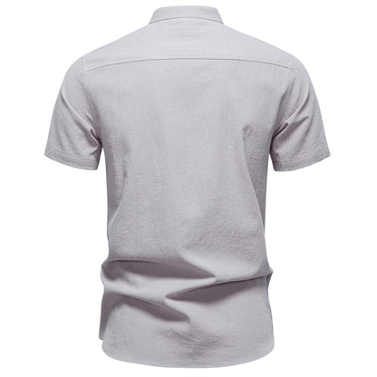 Men's Japanese Minimalist Short Sleeve Linen-Blend Shirt - Summer Slim-Fit Casual Top | SH2039