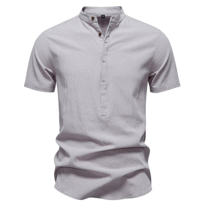Men's Japanese Minimalist Short Sleeve Linen-Blend Shirt - Summer Slim-Fit Casual Top | SH2039