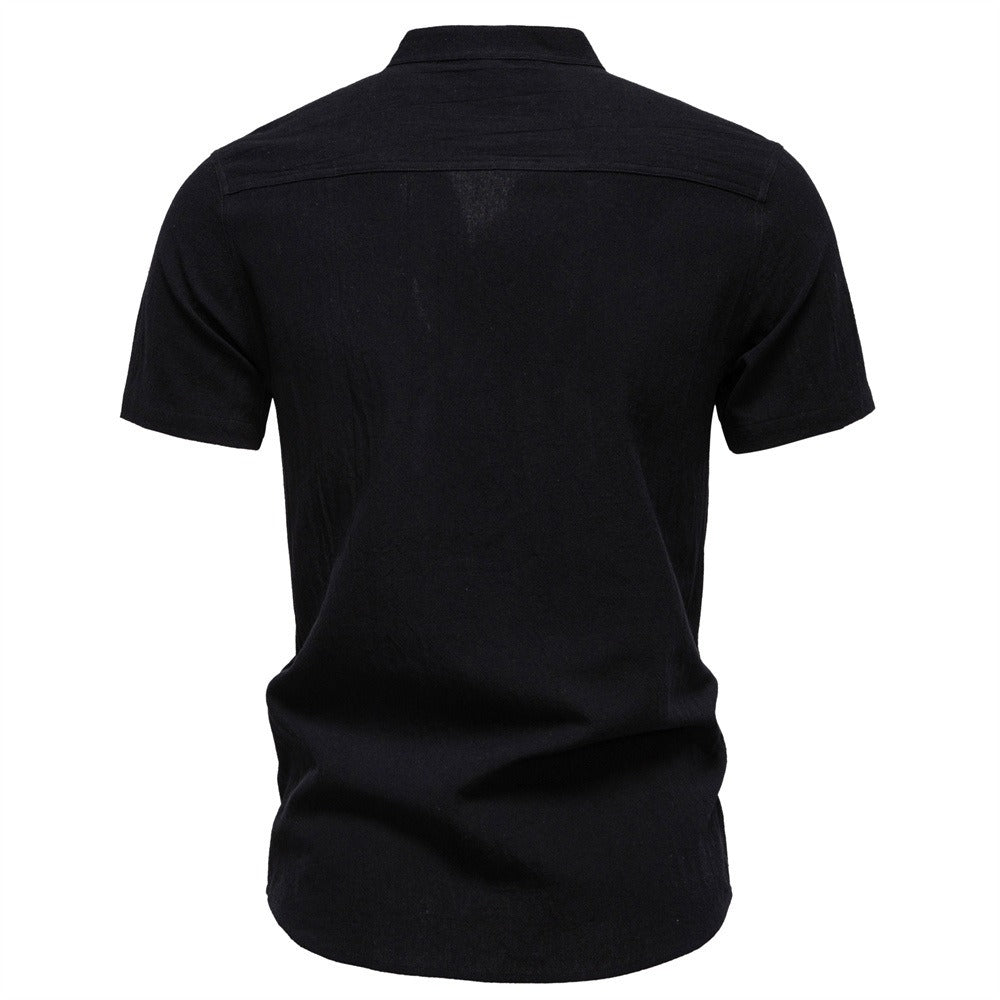 Men's Japanese Minimalist Short Sleeve Linen-Blend Shirt - Summer Slim-Fit Casual Top | SH2039