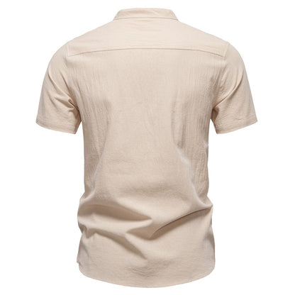 Men's Japanese Minimalist Short Sleeve Linen-Blend Shirt - Summer Slim-Fit Casual Top | SH2039