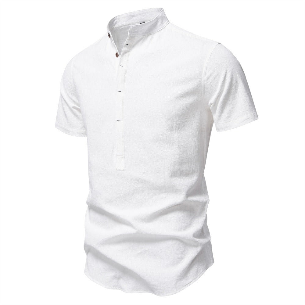 Men's Japanese Minimalist Short Sleeve Linen-Blend Shirt - Summer Slim-Fit Casual Top | SH2039