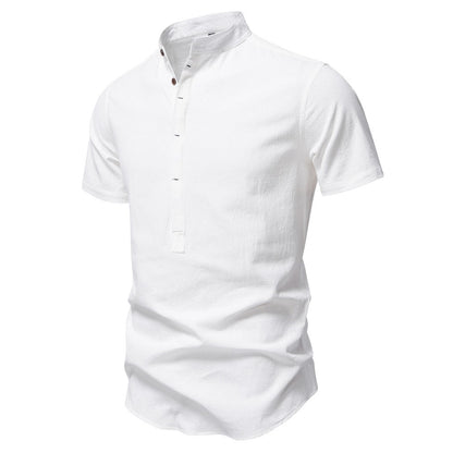 Men's Japanese Minimalist Short Sleeve Linen-Blend Shirt - Summer Slim-Fit Casual Top | SH2039