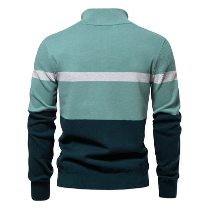 Men’s Half-Zip Stand Collar Knit Sweater – Colorblock Casual Pullover | SW135