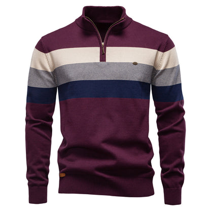 Men’s Half-Zip Mock Neck Knitted Sweater – Slim Fit Pullover for Autumn & Winter | Y245