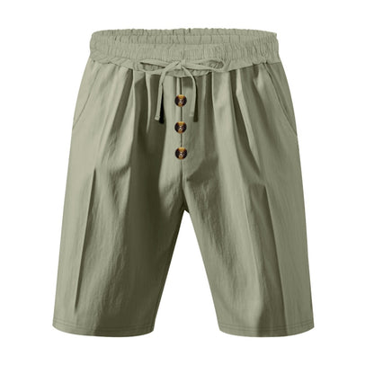 Men’s Linen Beach Shorts Washed Button Fly Relaxed Fit Five-Point Shorts | YH-WW9