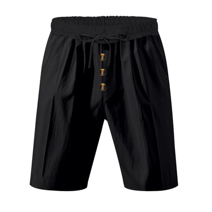 Men’s Linen Beach Shorts Washed Button Fly Relaxed Fit Five-Point Shorts | YH-WW9