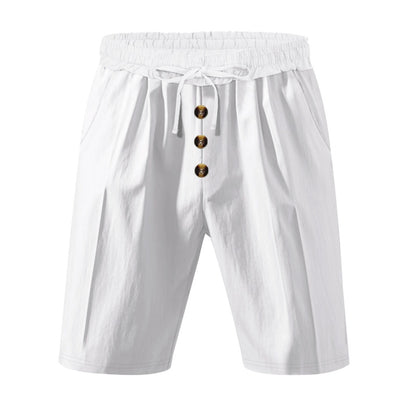 Men’s Linen Beach Shorts Washed Button Fly Relaxed Fit Five-Point Shorts | YH-WW9