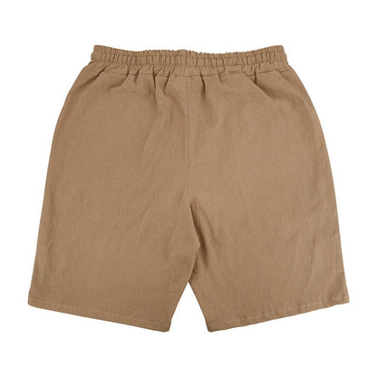 Men’s Linen Beach Shorts Washed Button Fly Relaxed Fit Five-Point Shorts | YH-WW9