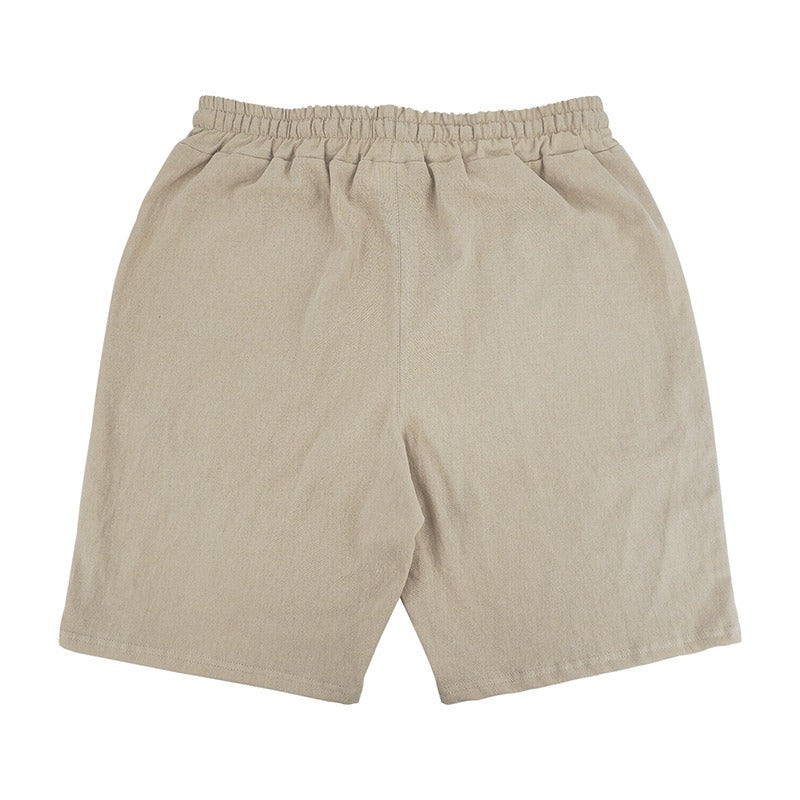 Men’s Linen Beach Shorts Washed Button Fly Relaxed Fit Five-Point Shorts | YH-WW9