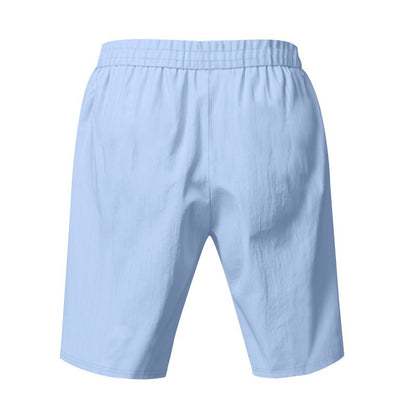 Men’s Linen Beach Shorts Washed Button Fly Relaxed Fit Five-Point Shorts | YH-WW9