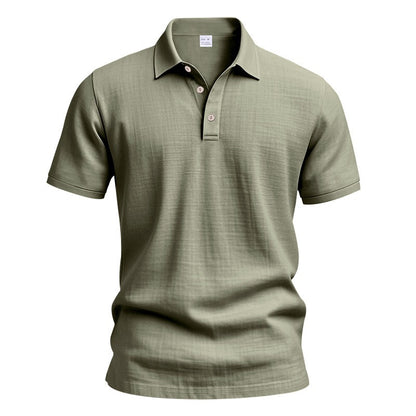 Men’s British Gentleman Style Loose-Fit Linen Polo Shirt Summer Short Sleeve | YHBKCS-20