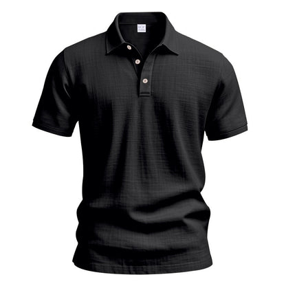 Men’s British Gentleman Style Loose-Fit Linen Polo Shirt Summer Short Sleeve | YHBKCS-20