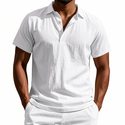 Men’s British Gentleman Style Loose-Fit Linen Polo Shirt Summer Short Sleeve | YHBKCS-20