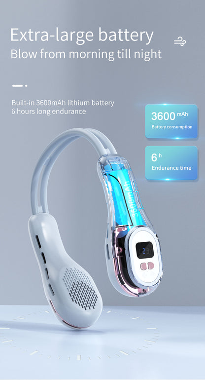 Ventilatore da collo estivo indossabile a mani libere senza pale Ventilatori di raffreddamento LED Luce colorata 3 velocità Regolazione della direzione del vento a 360° Aria condizionata portatile ricaricabile | S57 