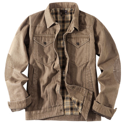 Men's Large Size Western Plaid Flannel Trucker Jacket Casual Denim Outerwear Jacket | 3270