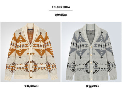 Men Wind Jacquard Knitted Jumper Long-Sleeved Outerwear Jacket Top | SY0052