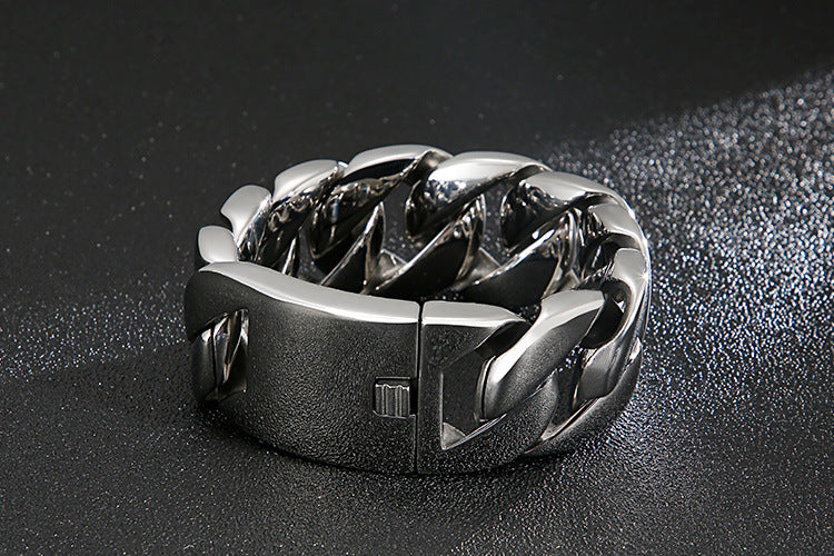 Men’s Thick Titanium Steel Bracelet Glossy & Domineering Fashion Jewelry Trendy Piece Bracelet | KB31778-D
