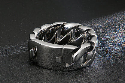 Men’s Thick Titanium Steel Bracelet Glossy & Domineering Fashion Jewelry Trendy Piece Bracelet | KB31778-D
