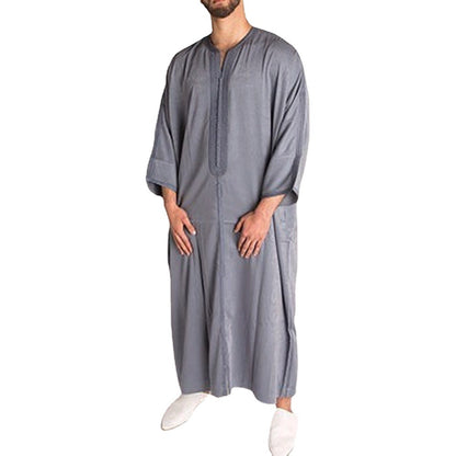 Grey African Ethnic Men's Long Shirt – Spot Muslim Robe Style Pullover | 1138203