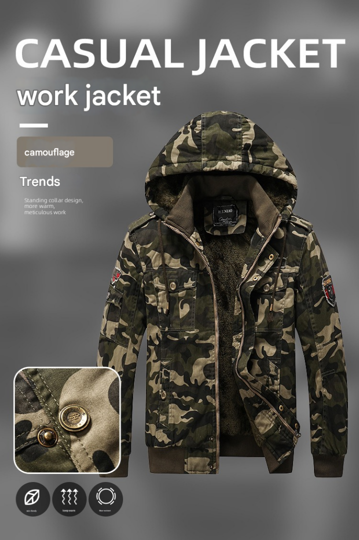 Giacca con cappuccio imbottita invernale calda e spessa in jersey mimetico militare dell'esercito di taglia occidentale | K-7711 