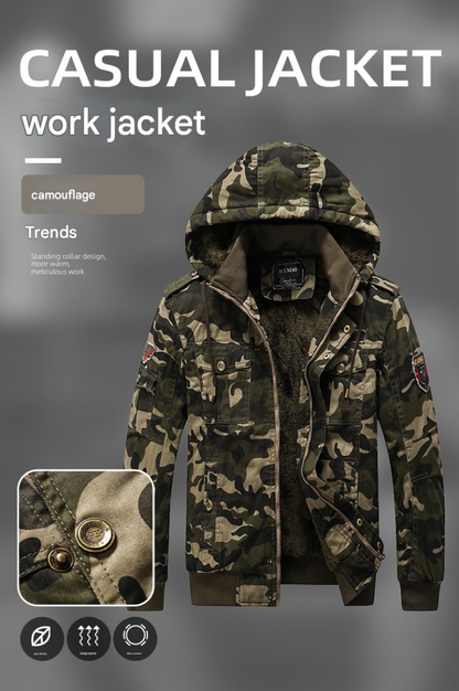 Giacca con cappuccio imbottita invernale calda e spessa in jersey mimetico militare dell'esercito di taglia occidentale | K-7711 