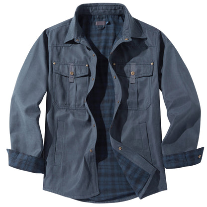 Men's Plaid Jacket Long Sleeve Button-Down Flannel Jacket with Pockets for Streetwear | 3268