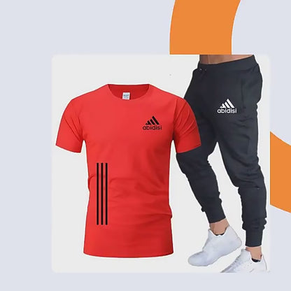 Ensemble de 2 pièces de sport de loisirs pour hommes, t-shirt ample et pantalon à manches mi-longues, chemises et pantalons 