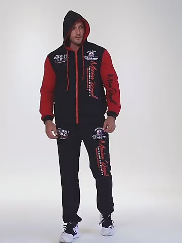 Tuta sportiva da uomo con cerniera intera, cappuccio, elastico in vita, pantaloni e tuta | 7101 