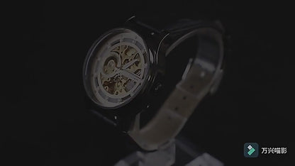 Orologio da polso meccanico automatico scheletrato da uomo con cinturino in pelle | T836D 