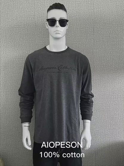 Men's Cotton Long Sleeve Shirt Solid Color Letter Print Casual T Shirts | TS2014