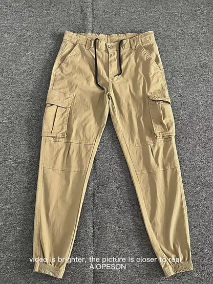 Men's Work Solid Color Buttons Drawstring Cargo Trousers Sweatpants | PM31