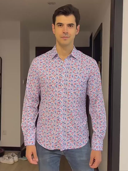 Men's Formal Classic Design Flower Print Button Up Shirt Business Dress Shirt | Q7