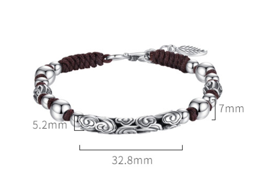 Men’s Sterling Silver Celestial Relief Bracelet Adjustable Fortune Wristband 3D Handcrafted Spiritual Design | CB22031-1BYSR