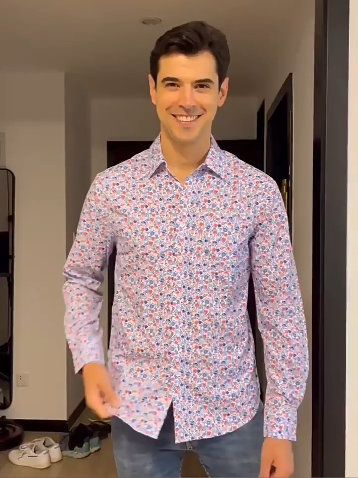 Men's Formal Classic Design Flower Print Button Up Shirt Business Dress Shirt | Q7